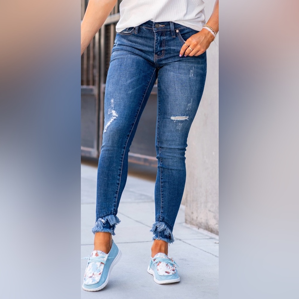 KanCan Mid Rise Double Fray Skinny Jeans